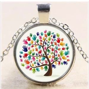 Autism Awareness Tree Glass Necklace